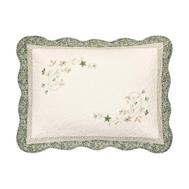 MODERN HEIRLOOM Harper Green Floral Embroidered Quilted Single Pillow Sham - Lightweight Breathable All Seasons Bedding, King Size