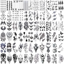 Heveer Temporary Tattoos Small Realistic Fake Tattoos Waterproof for Women Men Adults Children Black 66 Sheets