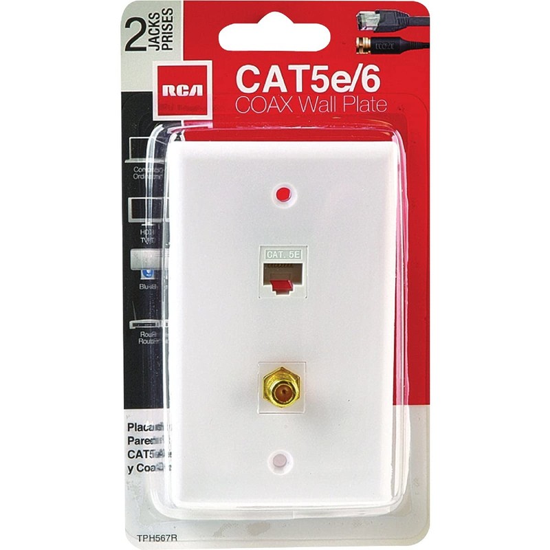 Audiovox TPH567R Coax Wall Plate, Cat5/6 - Quantity 1
