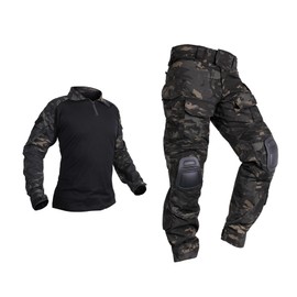 IDOGEAR OUTDOOR G3 Combat Uniform Tactical Camo Clothing With Knee Pad & Elbow Pads Military BDU Pants And Shirts Set(Multi-camo Black,XX-Large)