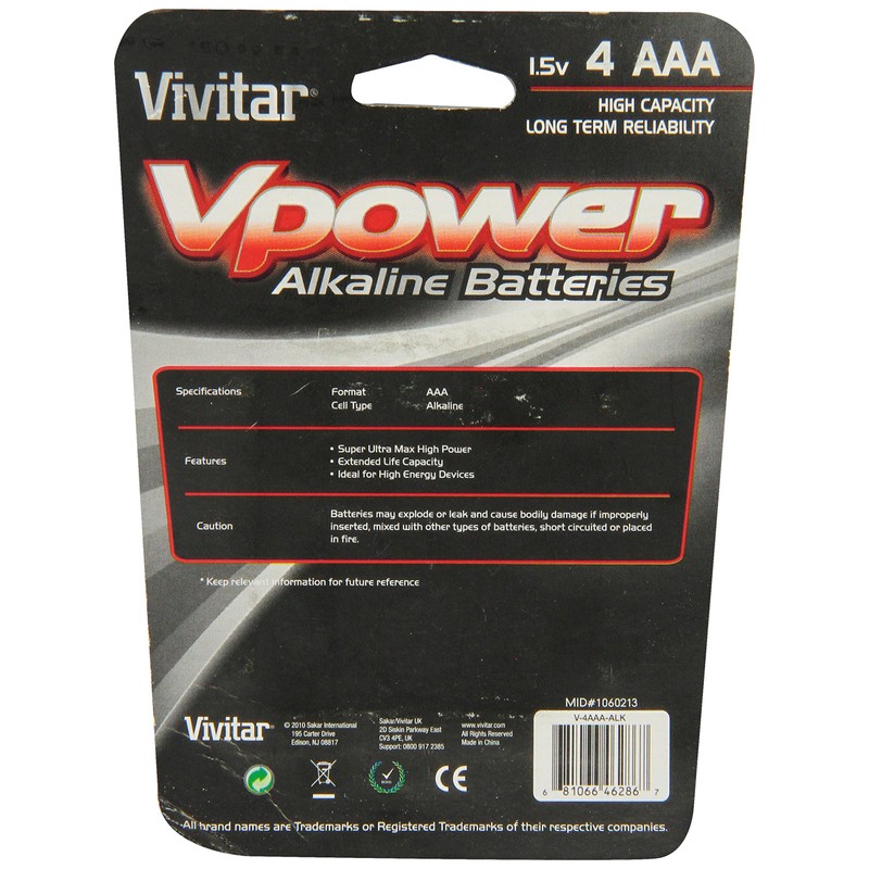 Vivitar V-4AAA-ALK AAA Alkaline Batteries, 4 Count