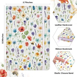 Phyxin Journal Notebook for Women & Men, Hardcover Lined Journaling Notebooks, A5 Medium Size (5.7'' x 8.6'') Leather Journal Notebooks, 160 Pages, Notebooks for Work, School - Flowers