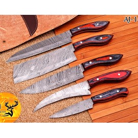 Damascus Custom Made HAND FORGED DAMASCUS STEEL CHEF KNIFE SET Kitchen Cutlery 1686