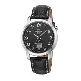 Master Time MTGA-10576-24L Radio Quartz Men's Watch Analogue Digital with Leather Strap, silver, Classic and professional