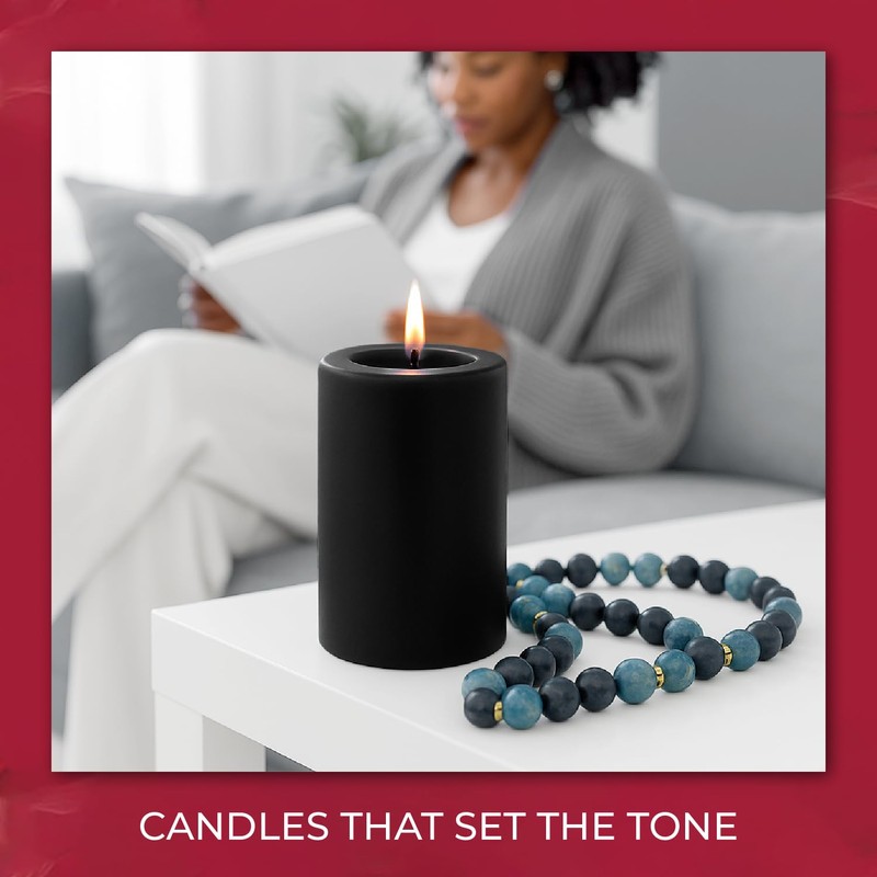 Biedermann & Sons 45-Hour Long Burning Unscented Pillar Candles, Black,