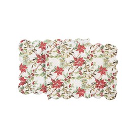 C&F Home Eve Red & Green Botanical Reversible Holly Sprig Cotton Quilted Table 14" X 51" Cotton Machine Washable Cotton Quilted Table Runner 14" x 51" Red
