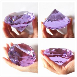 Yiasangly 60mm Crystal Glass Diamond Shaped Decoration, Crystal Diamond Paperweight Jewelry for Home Office Decor, Wedding Centerpieces Decoration, Valentine's Day Gift - Purple
