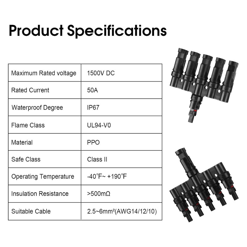 Solar T Branch Connector 1 to 5 PPO IP67 Waterproof