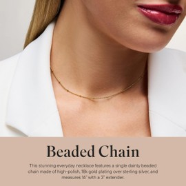 Rocksbox Demifine Beaded Chain Necklace - Gold Choker Necklace for Women - 18k Gold Plating with Sterling Silver - Premium Quality Jewelry - 16" with Extender