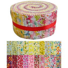 Jelly Roll Fabric - 20 Assorted Floral Prints, 100% Cotton Quilting Fabric, 40 Pre-Cut Strips (2.5 x 44 Inch) for Quilting, Sewing, and DIY Projects -Summer Sunshine