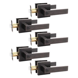 TINEWA 5 Pack Oil Rubbed Bronze Privacy Door Handles Interior, Vintage Square Door Levers, Heavy Duty Interior Door Knobs, Indoor Door Knobs for Bedroom or Bathroom