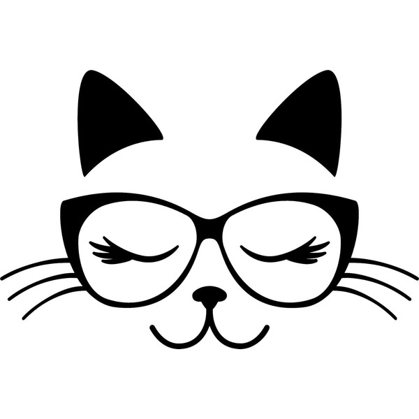 Cute Cat with Glasses Vinyl Decal Sticker for Car/Window/Wall (Black