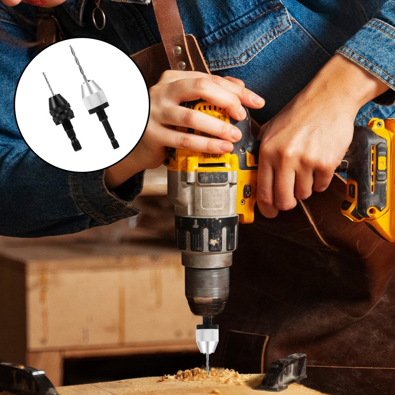 JIYIN 2Pcs Drill Chuck Adapter Keyless with 10Pcs Drills, 1/4