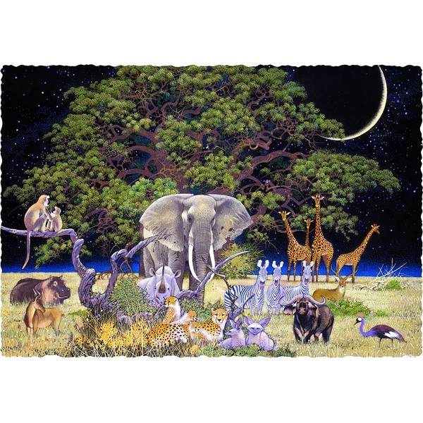 Wooden Jigsaw Puzzle for Adults - Savanna Moon - 527 Unique Wooden Pieces by Nautilus Puzzles. Made in The USA.