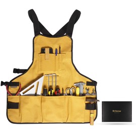 BRITEREE Work Tool Apron for Men and Women, Torso Length with 21 Tool Pockets, Durable Canvas Apron, DIY Enthusiasts, Gifts for Men Dad Father(Yellow)