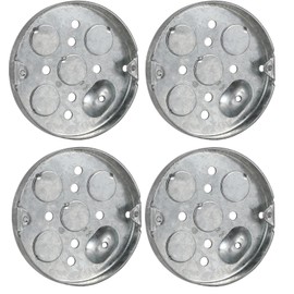 XGGYA Four 4" Ceiling Electrical Box Galvanized Steel,Pancake Box for Ceiling Fan and Wall Lighting Fixtures,Drawn Construction,1/2" Deep, 4 * 1/2" Bottom Knockouts,Raised Ground