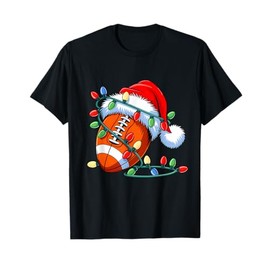 Football Ball Santa Hat Xmas Funny Christmas Football Lover T-Shirt