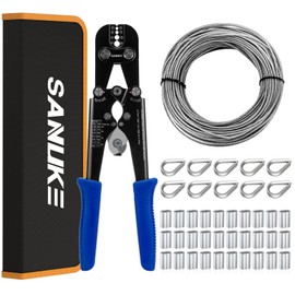 Sanuke Wire Rope Crimping Tool Kit with 33ft 1/8" Stainless Steel Cable 7x7 Strand Core for Aluminum Oval Sleeves, Double Sleeves, Crimping Loop Sleeves from 3/64-inch to 1/8-inch