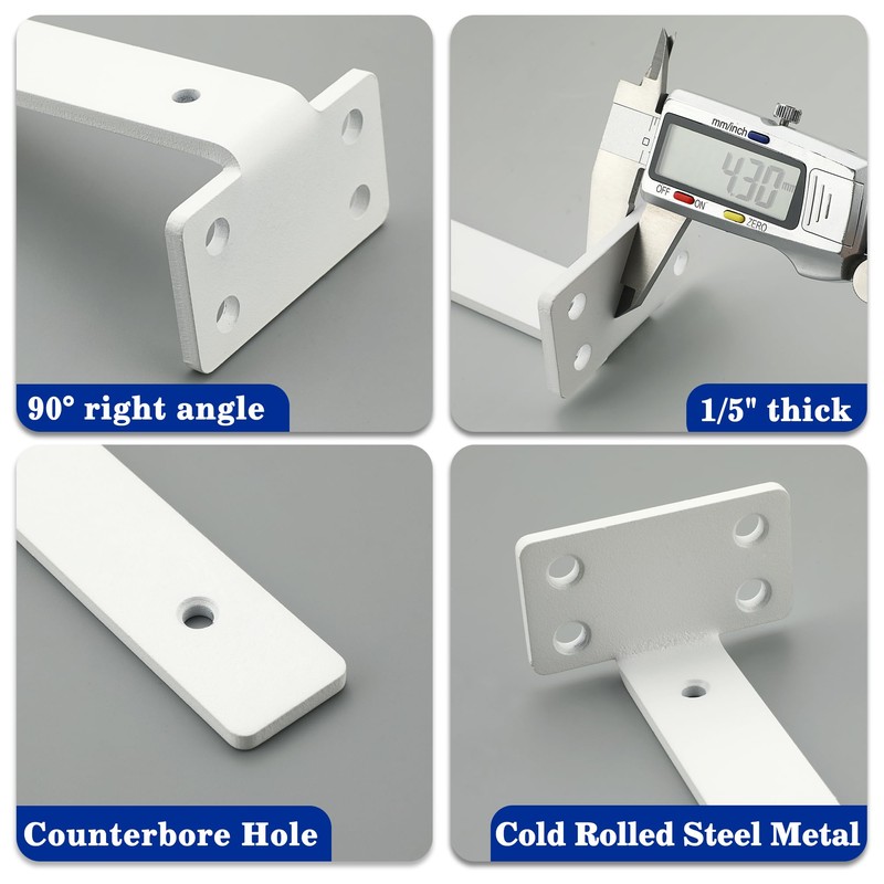 Alise Floating Shelf Brackets White,4 Pcs L Brackets for Shelves,6''