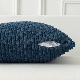 K KEVIN TEXTILE Pack of 2 Corduroy Decorative Throw Pillow Covers 12x20 Inch Soft Boho Striped Pillow Covers Modern Farmhouse Home Decor for Autumn Sofa Living Room Couch Bed Blue KTZM