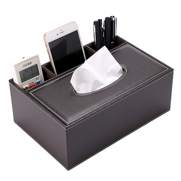 Sumnacon Multi-functional Tabletop Storage Case, Tissue Case, Remote Control Stand, Stylish, Tissue Box, Remote Control Case, Tabletop Storage, Tissue Remote Control, Pen Holder, Accessory Box (Brown)
