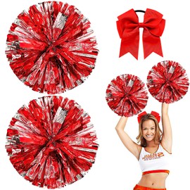 Nuyoah Pompoms Cheerleader Red Pack of 2 Pompoms Cheerleading Cheerlead Pompom Cheerleading Pong Pongs Cheerleader Pom Poms Cheerleading Metal Foil for Sports Competition Carnival Parties