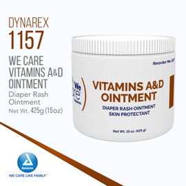 Dynarex Dynarex Vitamins A & D Ointment, Ointment with Vitamin A and Vitamin D Skin Protectant, for Diaper Rash and Discomfort, White, 2 C 15 oz Jars of Dynarex Vitamins A & D Ointment