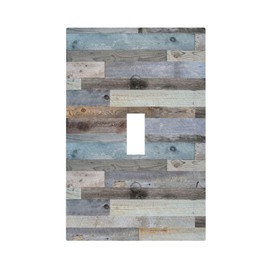 CZRPKEN Toggle Light Switch Cover Wood Texture with Rustic Grey & Blue Tones 1 Gang Decorative Wall Plate Polycarbonate for Farmhouse Living Room Cabin Entryway