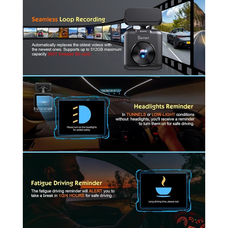 Sarmert C1 5K Dash Cam, Built-in GPS 5G WiFi, 5K/4K/2.5K