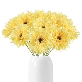 Fqueelvys 12pcs Yellow Gerbera Daisy Artificial Flowers Realistic Faux Daisies Fake Daisy Flowers for Vase Table Centerpiece Home Wedding Party Garden Decoration(Yellow)