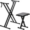 Glarry Keyboard Stands Bench Set,Double-X Keyboard Stand Adjustable Digital Piano