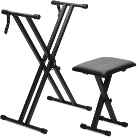 Glarry Keyboard Stands Bench Set,Double-X Keyboard Stand Adjustable Digital Piano Stand