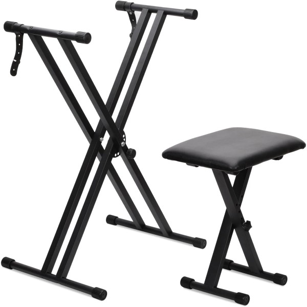 Glarry Keyboard Stands Bench Set,Double-X Keyboard Stand Adjustable Digital Piano