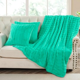 Home Soft Things Rabbit Faux Fur Throw Blanket (50" x 60") and 2 Pillow Covers (18" x 18")，3 Piece Arcadia Throw Pillow Set，Decorative Throw Blankets for Couch Bed Living Room