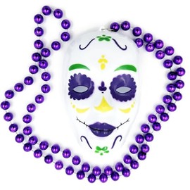 Day of The Dead Mask Mardi Gras Bead Necklace New Orleans