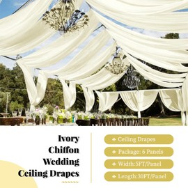 fani 6 Panels Ivory Wedding Ceiling Drapes 5ftx30ft Ceiling Drapes Chiffon Fabric Arch Draping Sheer Curtains Soft Drapery Draping Wedding Ceiling Decorations for Party Ceremony Stage Swag