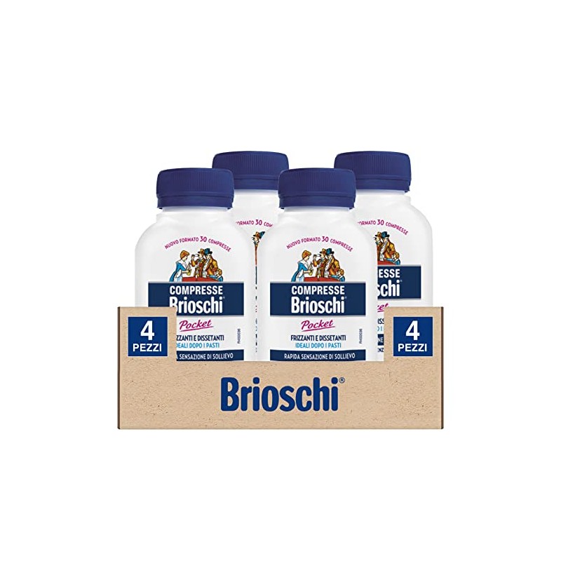 4x Brioschi Pocket Compresse Masticabili Digestivo Frizzante e Dissetante al