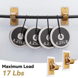 16PCS No Drill Curtain Rod Bracket, Self Adhesive Curtain Rod Holders, No Hole, Multipurpose Nail Free Curtain Rod Hooks for Bathroom Living Room Kitchen and Bedroom (Gold)