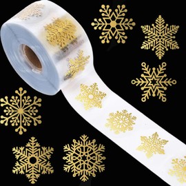 Wefitfix Christmas Stickers, Pack of 500, Gold, Snowflake, Christmas Gift Seals, Sparkling, Shining Stickers, Roll Stickers, Wrapping Stickers, Cute, Sealing Stickers (Gold)