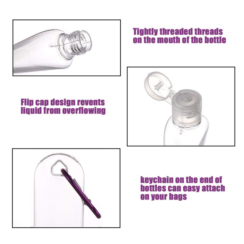 HATTIE 50Pack Travel Plastic Clear Keychain Bottles 50ml/2oz Portable Leakproof