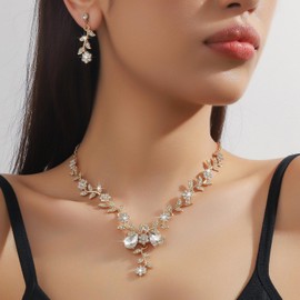 Jewellery Set for Women, Vine Leaf Cluster Flower Crystal Dangle Earrings Pendant Necklace Set for Women Bride Wedding Jewelry