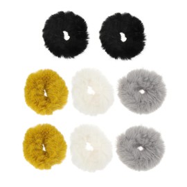 Healvian 8pcs Fluffy Hair Scrunchies Elastic Ponytail Holders for Women and Girls Soft Plush Hair Ties Black Grey Ginger White for Daily Wear and Special Occasions