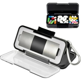 Aptbyte 2-in-1 Heart Rate Monitor Case & Pill Box for KardiaMobile 6L EKG Monitor, Hard Carrying Holder for Travel, Clear Lid, Silicone Insert, Carabiner, Black (Box Only)