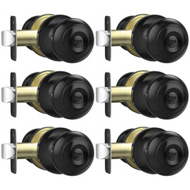 AEEKEL Privacy Door Knob, Matte Black Door Knobs Interior Keyless Locks Set(6 Pack), Bedroom Bathroom Door Knob with Lock, Reversible for Left/Right Door Handle