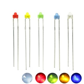 Cleiscry 100 Pieces 2 mm Multicoloured Round Top, Diffused Len LED Diode Light, Various Kit, Green, Blue, White, Yellow, Red Component for Science Projects, Schools and DIY Projects