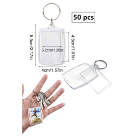 MINZHI Transparent Picture Frame Key Ring, Pack of 50 Transparent Keyrings, Photo Keyring, Acrylic Key Ring, Rectangular Shape, Suitable for Gifts for Family and Friends, transparent