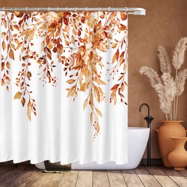 Tititex Orange Eucalyptus Shower Curtain Sets, Watercolor Bright Leaves on The Top Plant with Floral Bathroom Decoration 72x78 Inch with Hooks
