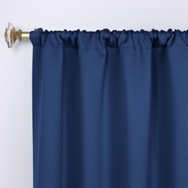 Superior Blackout Curtains, Room Darkening Window Accents, Sunblocking, Thermal, Classic Modern Solid with Rod Pockets or Grommets, Curtain Set of 2 Panels, 26" W X 63" L, Navy Blue