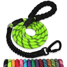 Rope Dog Leash 4 FT: Heavy Duty Leashes with Swivel Lockable Hook Reflective Threads Bungee and Padded Handle - Dog Lead for Large Small Medium Dogs Outside Walking Hiking Green