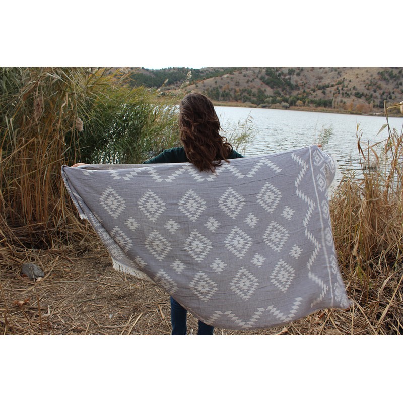 Bersuse 100% Cotton - Teotihuacan Turkish Towel - Silver Grey